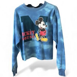 Disney Mickey Mouse Women's Blue Tie Dye Crop Sweatshirt Size S